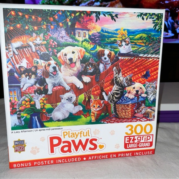 Playful Paws A Lazy Afternoon; 24x18 300 EZ-Grip pcs Master Pieces puzzle New - Picture 12 of 16